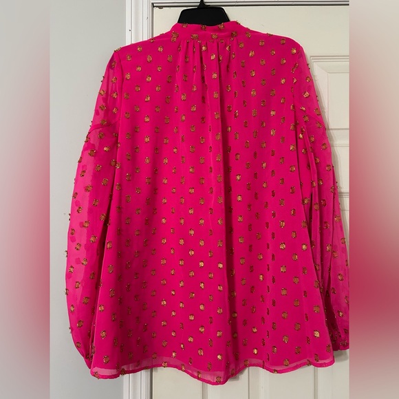 Hot Pink and Gold Polka Dot Crown & Ivy Top Size L - Picture 2 of 7